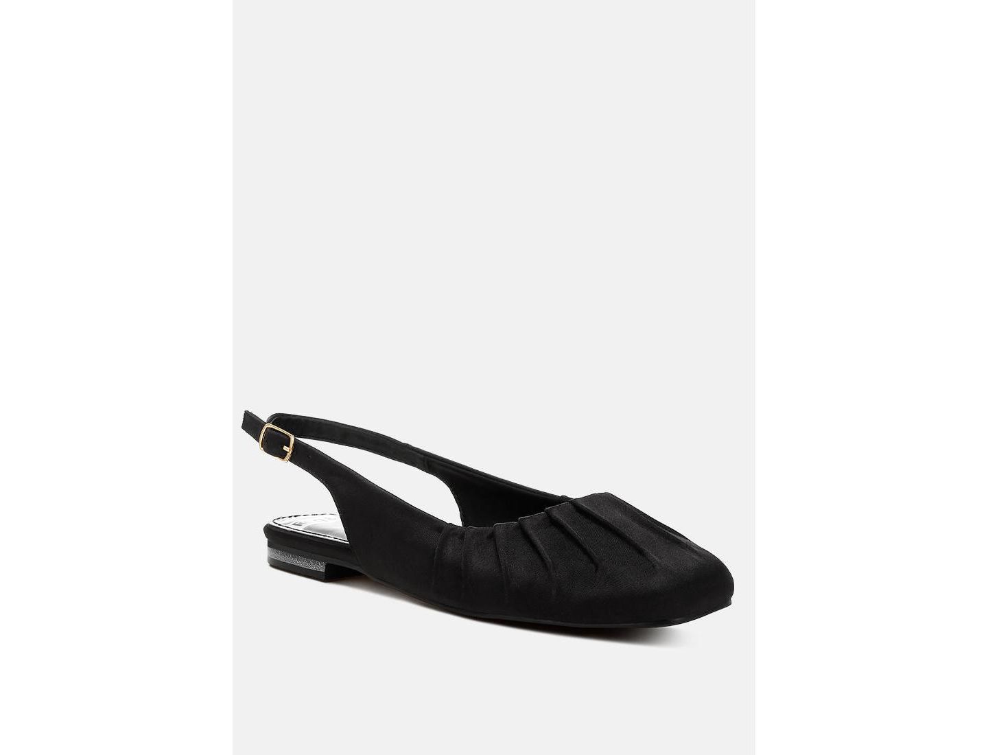 Женские балетки Rag & Co Cheeni Satin Square Toe Flat Slingbacks, цвет: Чёрный — фото 2