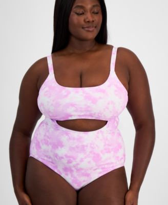 Trendy Plus Size Tie-Dye Cutout One-Piece Swimsuit, Created for Macy's