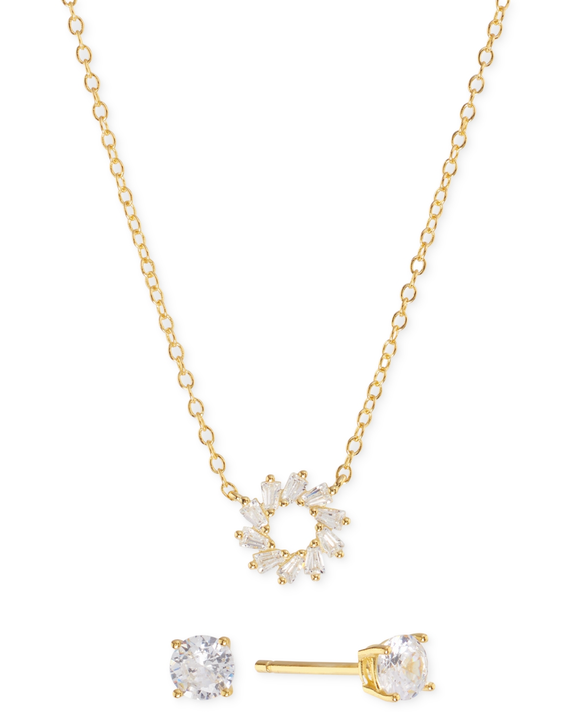 2-Pc Set Cubic Zirconia Sun Pendant Necklace & Solitaire Stud Earrings in Sterling Silver (Also available in 4k Gold over Sterling Silver) - Gold