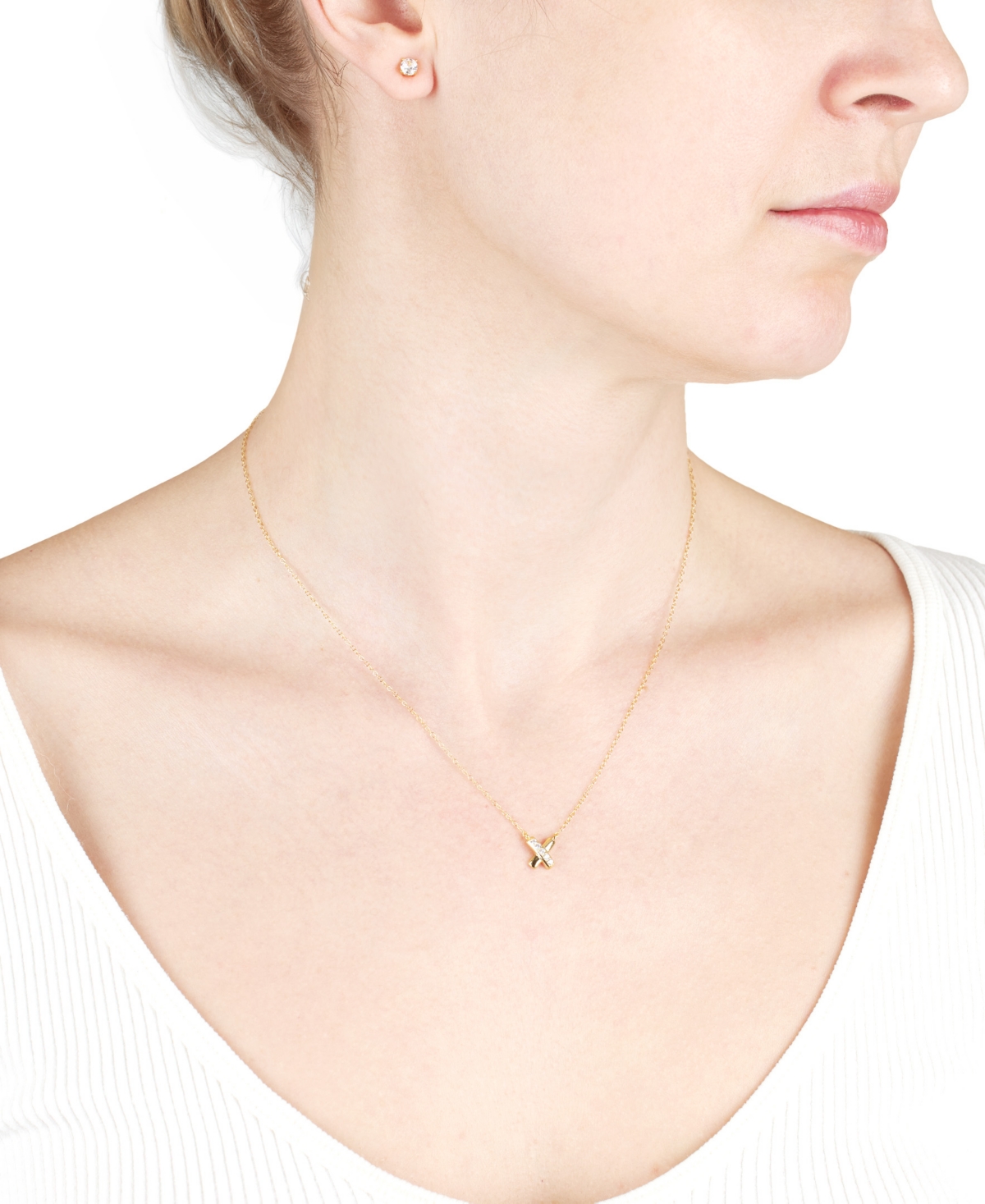 Macy's 2-pc Set Cubic Zirconia X Pendant Necklace & Solitaire Stud Earrings In Sterling Silver (also Availa In Gold