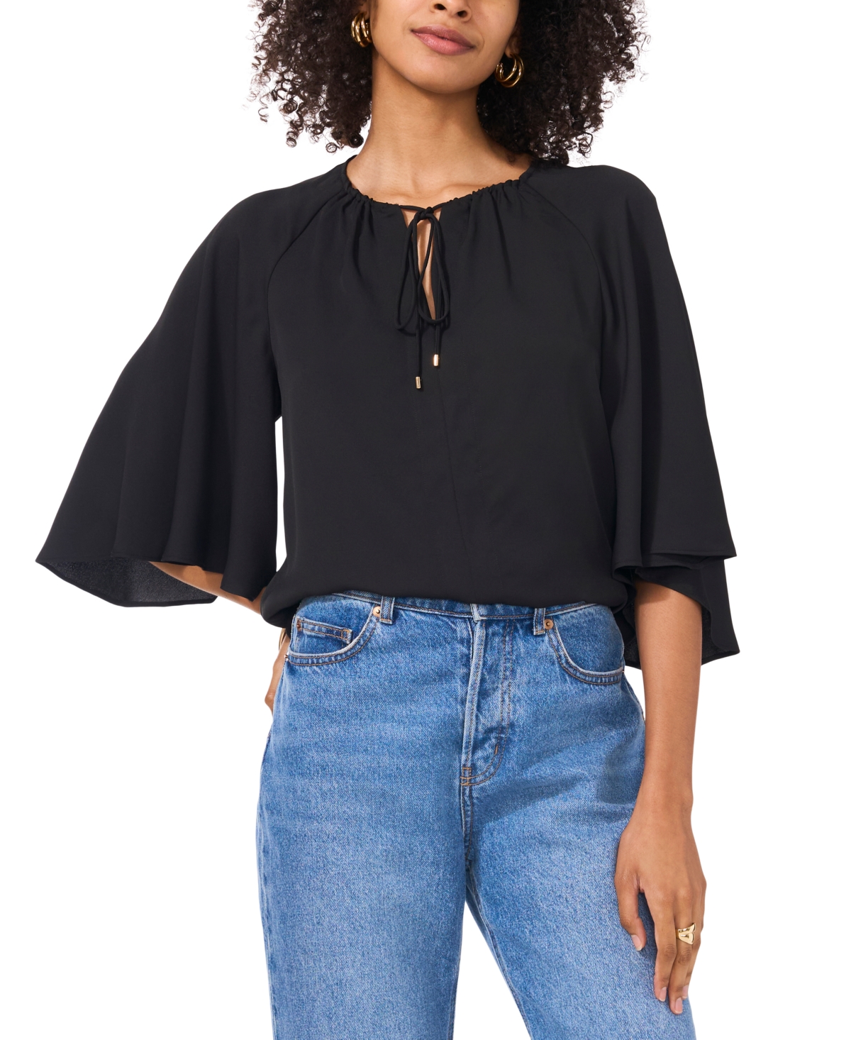 VINCE CAMUTO WOMEN'S SPLIT-NECK 3/4-ANGEL-SLEEVE BLOUSE 