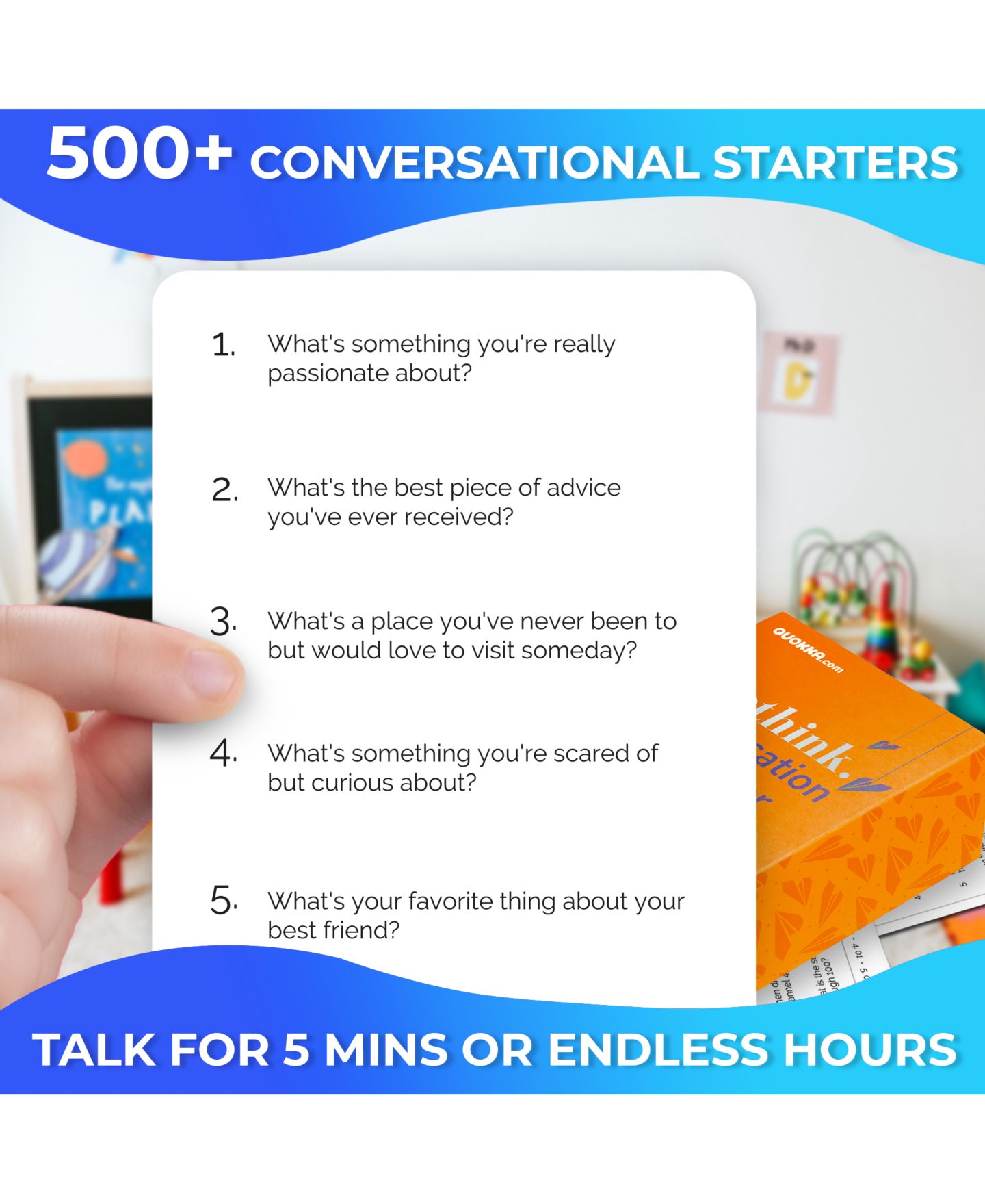 Детская карточная игра Quokka Conversation Card Game, 100 Cards, Ages 8-12, цвет: Travel Version — фото 3
