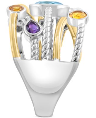 EFFY&reg; Multi Gemstone Mixed Cut Bezel Crossover Statement Ring (1-7/8 ct. t.w.) in Sterling Silver & 14k Gold-Plated Sterling Silver
