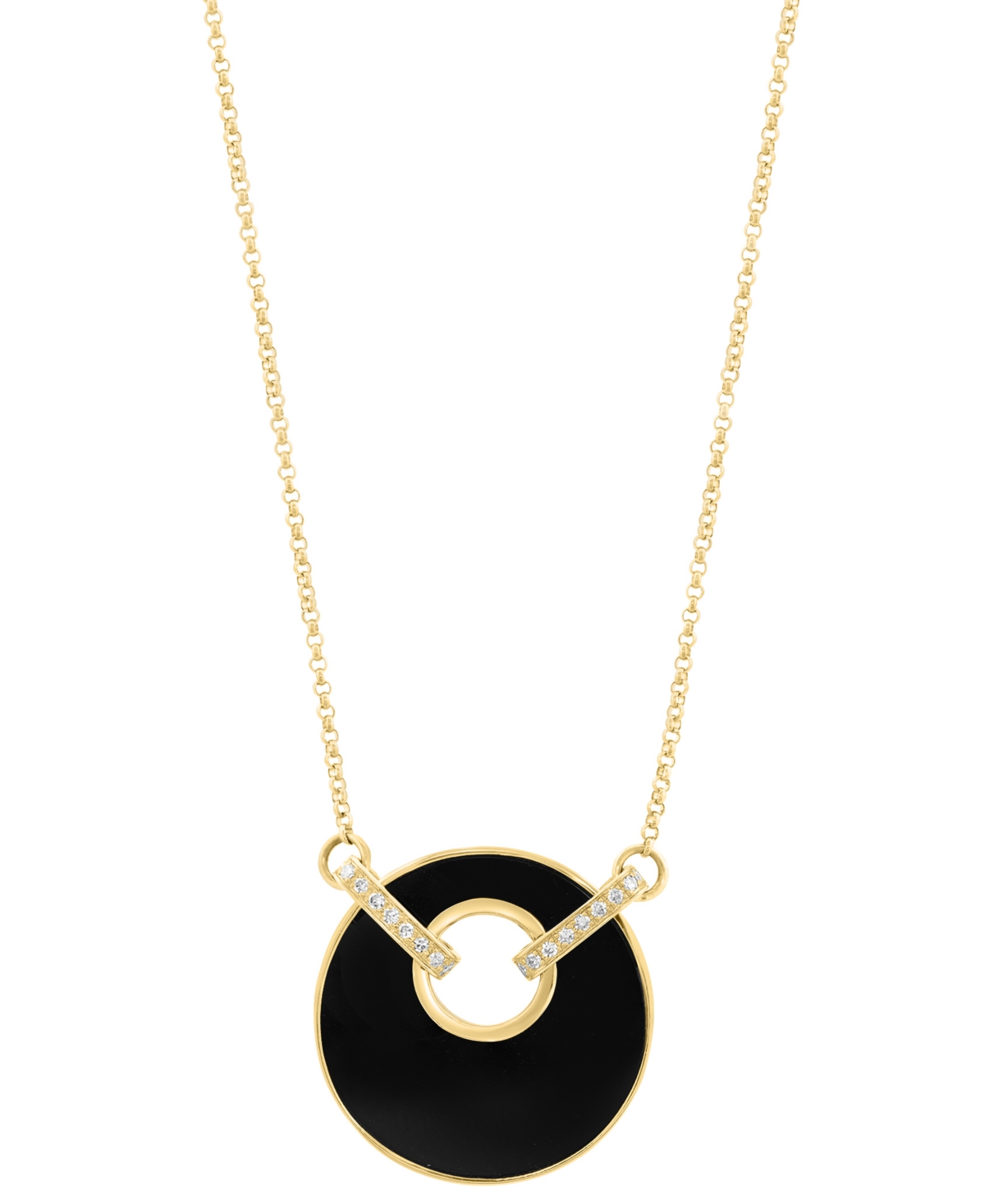 Effy Collection Effy Onyx (19mm) & Diamond (1/20 Ct. T.w.) Pendant Necklace In 14k Yellow Gold, 16" + 2" Extender In Black