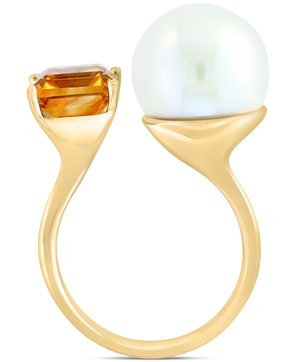 Effy Cultured Freshwater Pearl (13mm) &(2-7/8 ct. t.w.) Open Ring in 14k Yellow Gold - Citrine