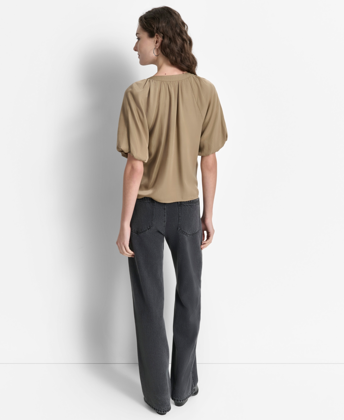Dkny Women's Short-Bubble-Sleeve Satin Slub Blouse