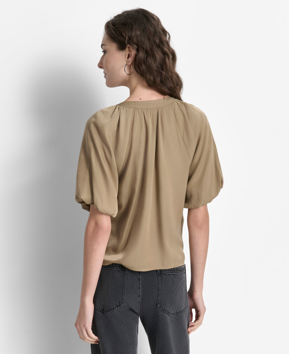Dkny Women's Short-Bubble-Sleeve Satin Slub Blouse