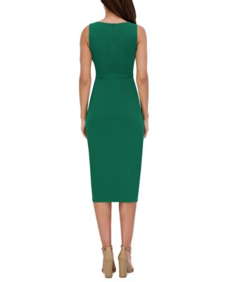 Women's Ruched Side-Twist Sleeveless Midi Dress