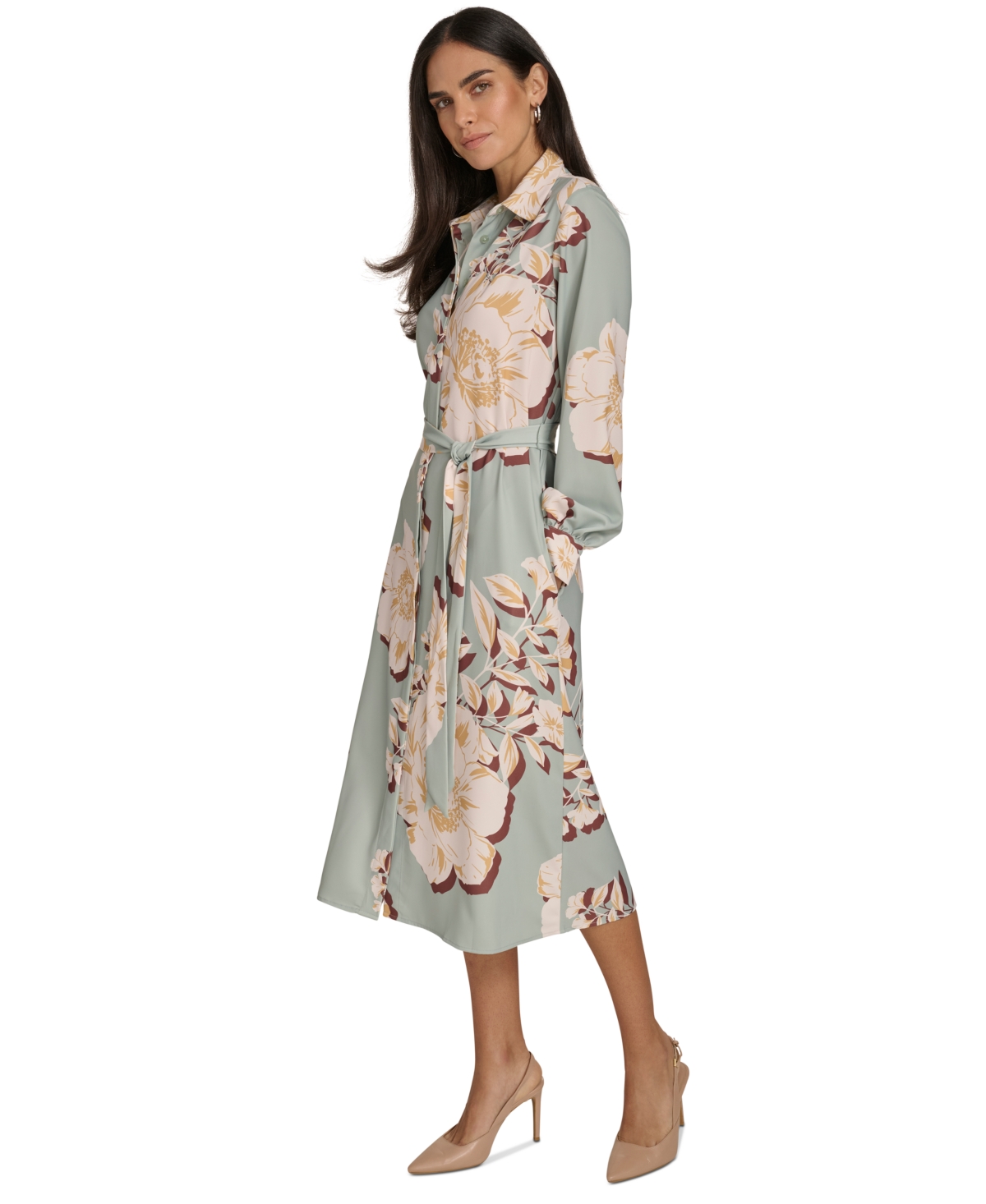 Calvin Klein Women's Printed Long-Sleeve A-Line Shirtdress