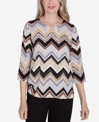 Alfred Dunner Classics Womens Plus 3/4 Sleeve Button-Down Shirt