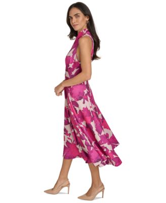 Calvin Klein Women's Split-Neck Sleeveless Fit & Flare Dress - Macy's