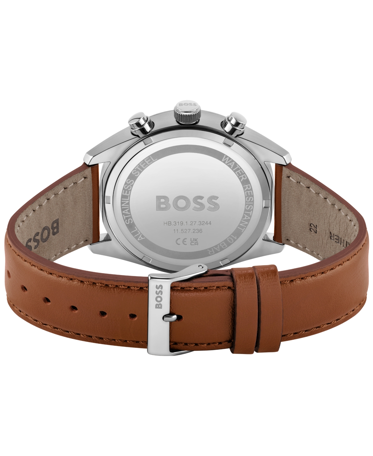 Hugo Boss White-dial Chronograph Watch With Perforated Leather Strap Men's Watches In Brown