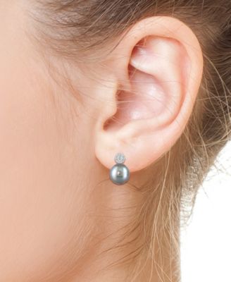 EFFY&reg; Cultured Black Tahitian Pearl (9mm) & Diamond (1/4 ct. t.w.) Stud Earrings in 14k White Gold