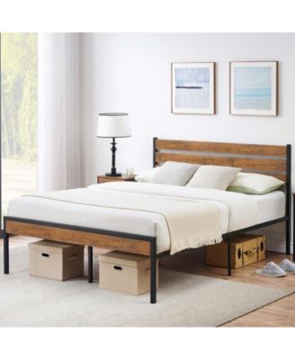 Full Size Bed Frame with Wooden Headboard and Footboard, Metal Platform Slats Heavy Duty Support, No Box Spring Needed, Under Bed Storage, Noise Free, Non-Slip, Easy Assembly, Mahogany