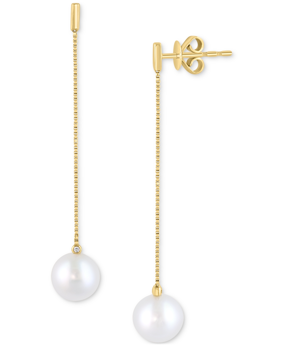 Shop Effy Collection Effy Cultured Freshwater Pearl (7.5mm) & Diamond Accent Drop Earrings In 14k Yellow Gold