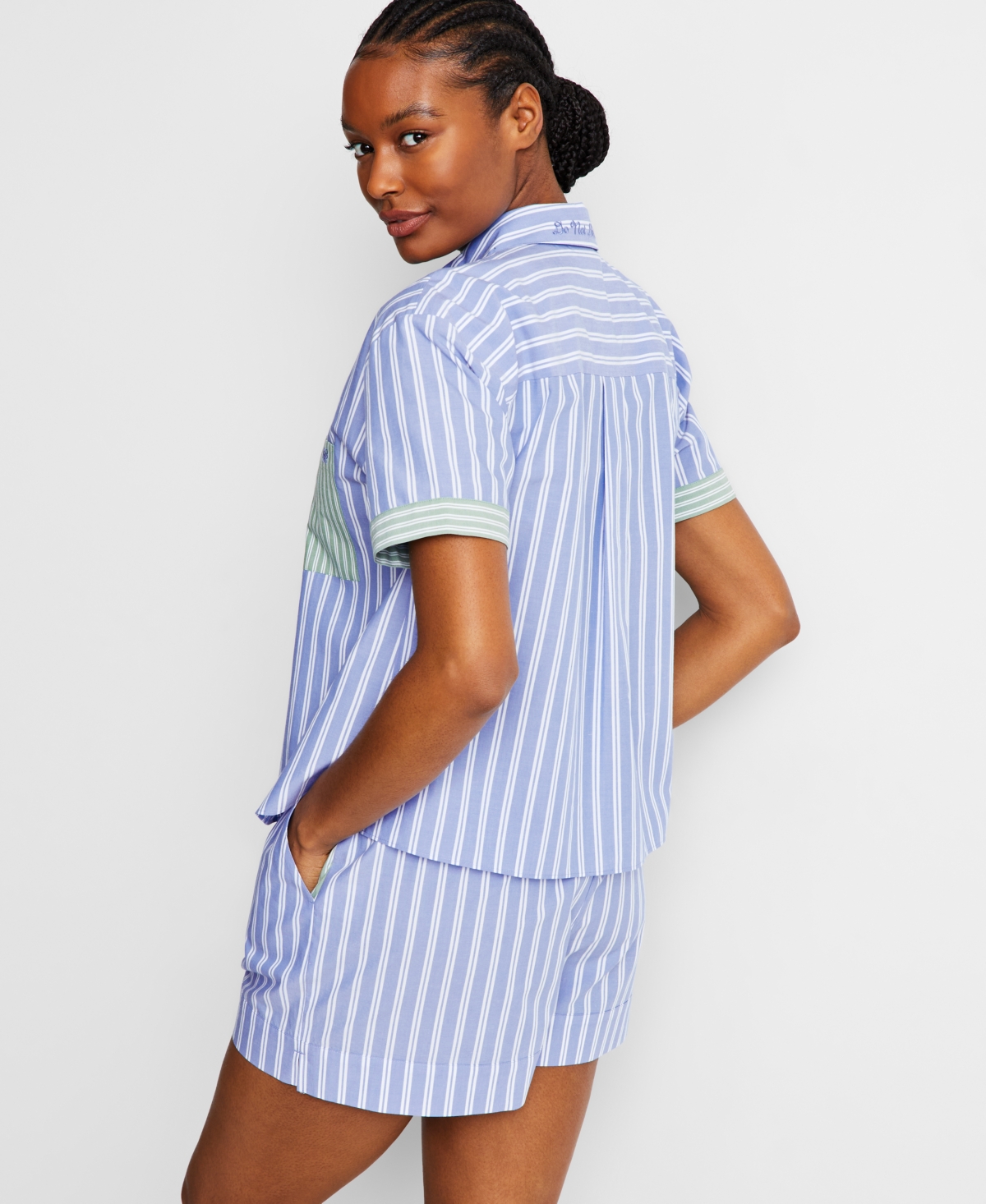State Of Day Women's Colorblocked Striped Boxer Pajama Set, Exclusively At Macy's In Yacht Blue