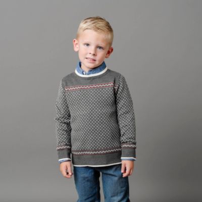 Boys Organic Long Sleeve Intarsia Crew Neck Pullover Sweater