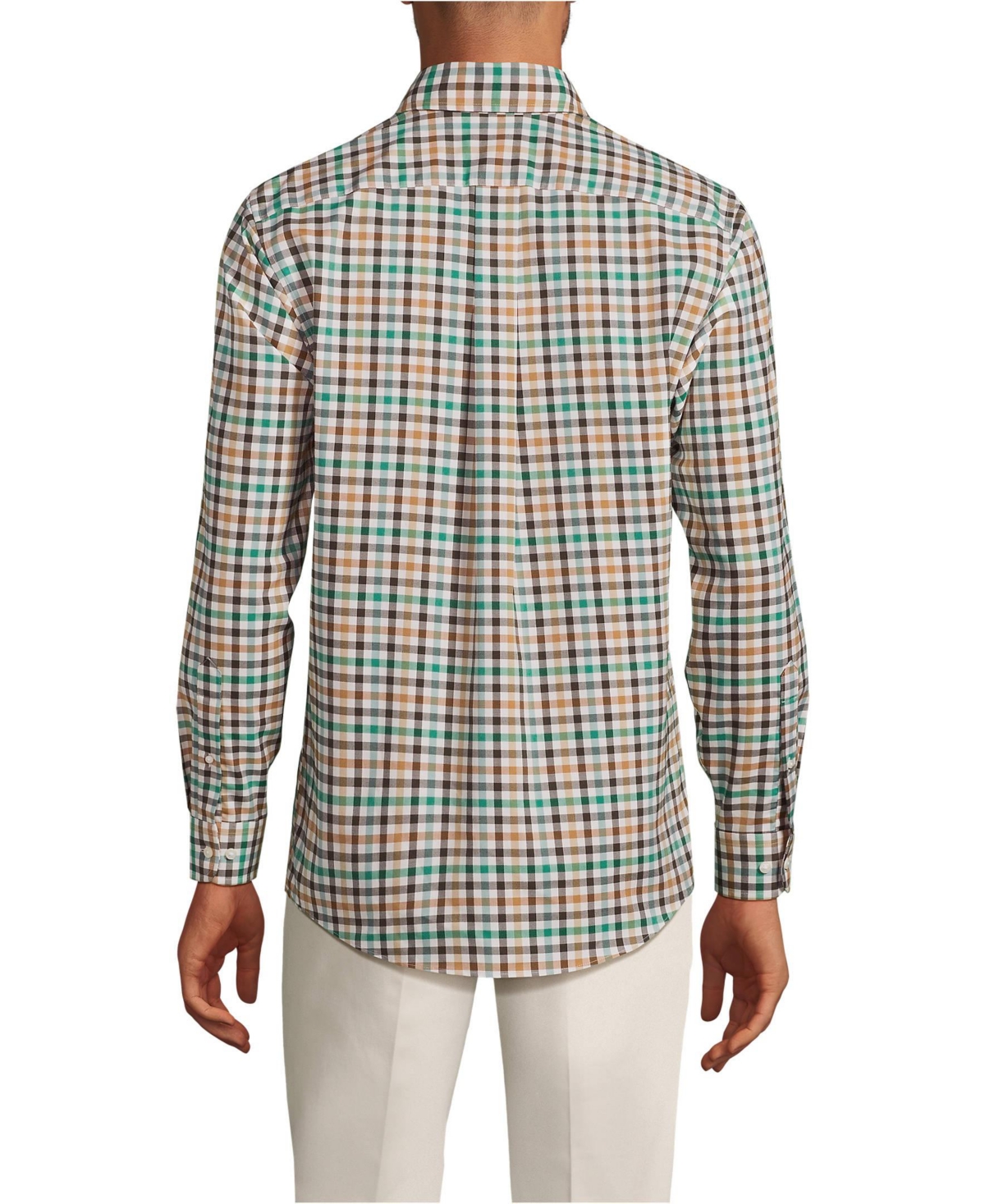 Lands' End Big & Tall Tailored Fit No Iron Twill Sleeve Shirt -green plaid