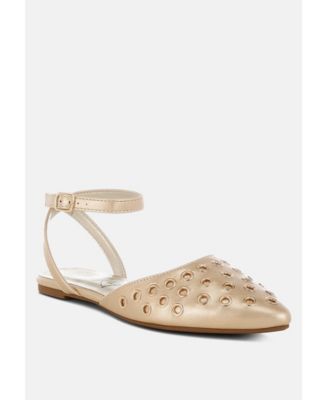 Chalcis Metallic Eyelet Detail Flat Sandals