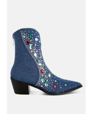Womens Starlit Multi Color Stones Embellished Boots