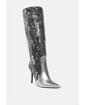 Womens Sitarah Sequin Embellished Stiletto Long Boots