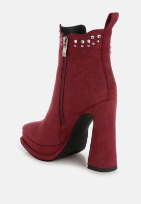 Womens Dalton Studs Embellished High Ankle Boots