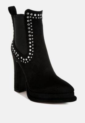 Womens Dalton Studs Embellished High Ankle Boots