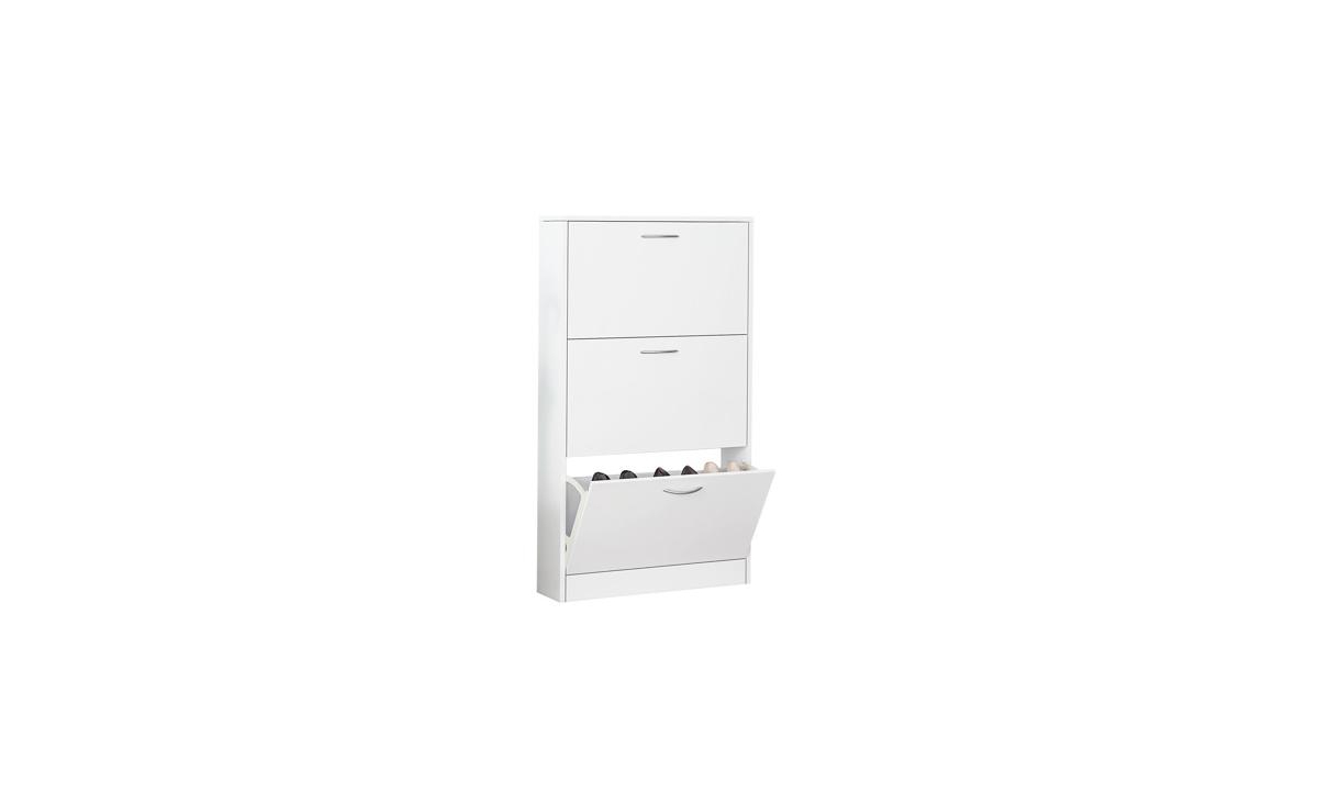 Narrow Shoe Cabinet for Entryway &#x2013; 3-Tier Flip-Down Shoe Rack & Wood Organizer for Small Spaces - White