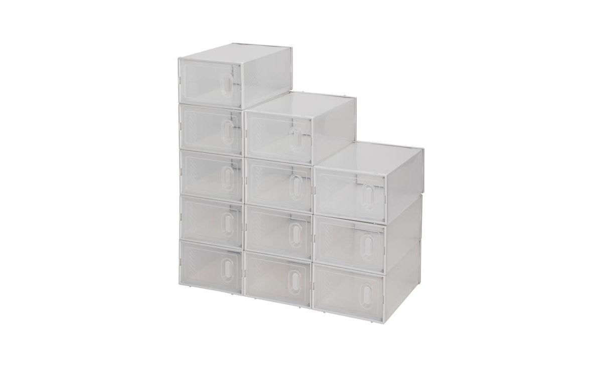 12 Clear Stackable Shoe Boxes &#x2013; Plastic Shoe Organizer Set for Closet, Entryway & Sneaker Display - White