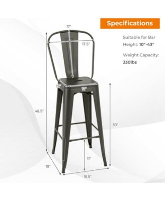 30 Inch Height Set of 4 High Back Metal Industrial Bar Stools