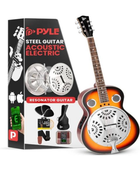 Детские игрушки Pyle Full-Size Built-In Preamplifier Acoustic Resonator Guitar PGA500BR with Accessory Pack, Ages 14 & Up