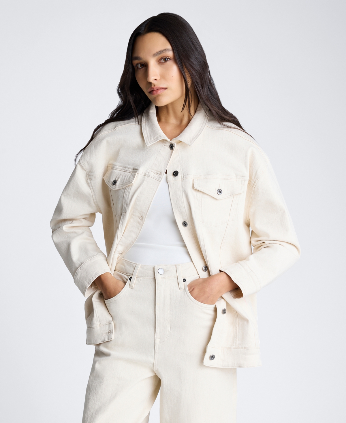 Women's Oversized Denim Trucker Jacket - Ecru Wash