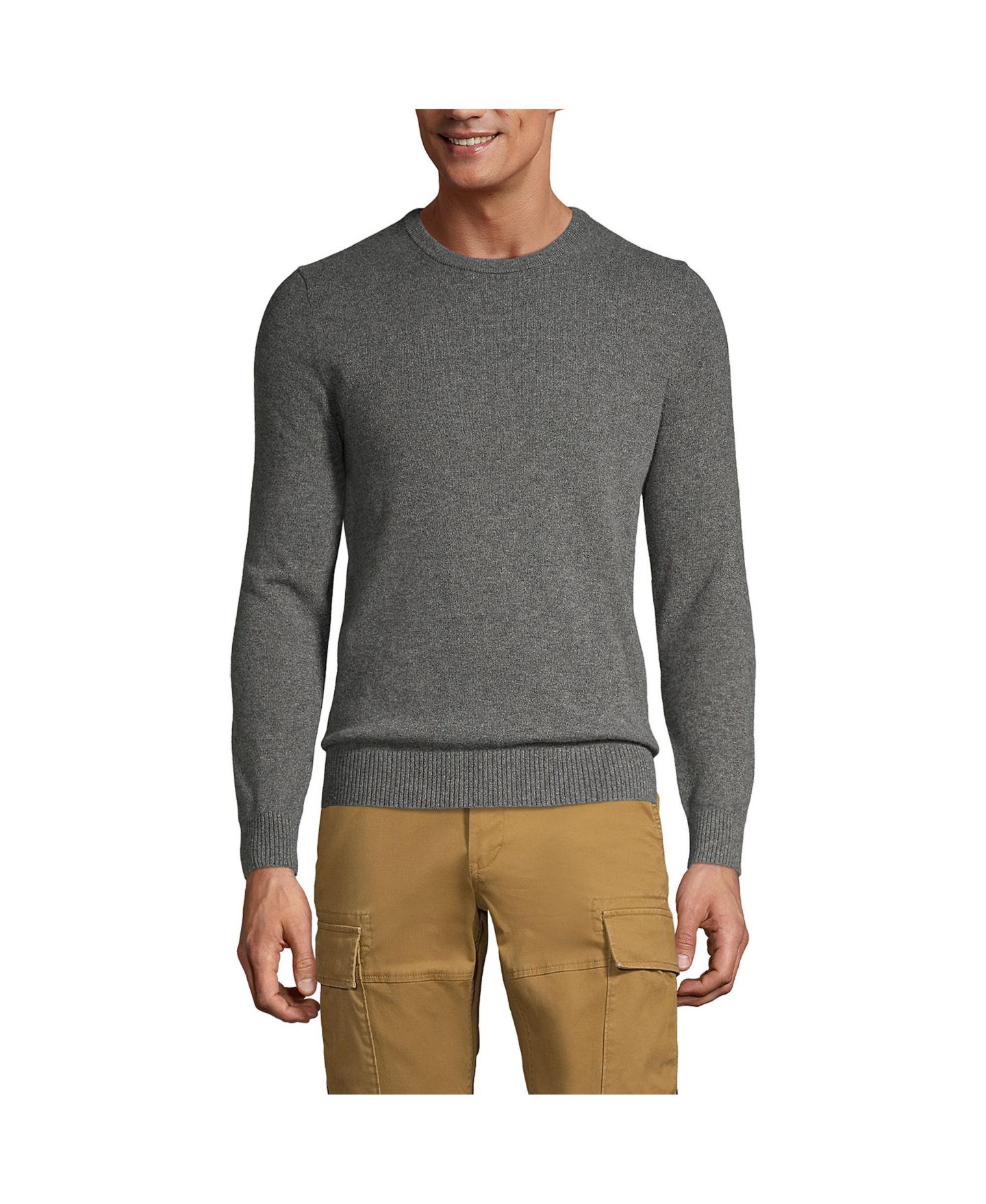 Мужской свитер Lands' End Big & Tall Fine Gauge Cashmere, цвет: Угольный меланжевый — фото 1