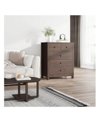 Chest Of Drawers With 5 Drawers, Wood Dresser Organizer With Metal Handle, Modern Dresser For Bedroom, Living Room,Entryway, Hallway, Home Office,, And Office