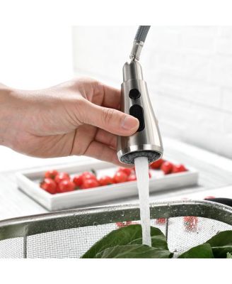Single Handle Kitchen Sink Faucet – High Arc Design with Pull-Down Sprayer in Brushed Stainless Steel Finish