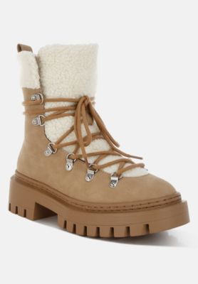Womens Omul Fleece and Faux Leather Boots