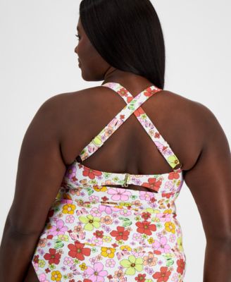 Salt + Cove Trendy Plus Size Floral-Print Molded-Cup Tankini Top, Created for Macy's