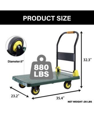 Foldable Push Hand Cart, Platform Truck with 880 lbs. Weight Capacity