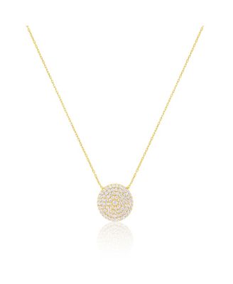 Yellow Gold Tone CZ Circle Disc Necklace