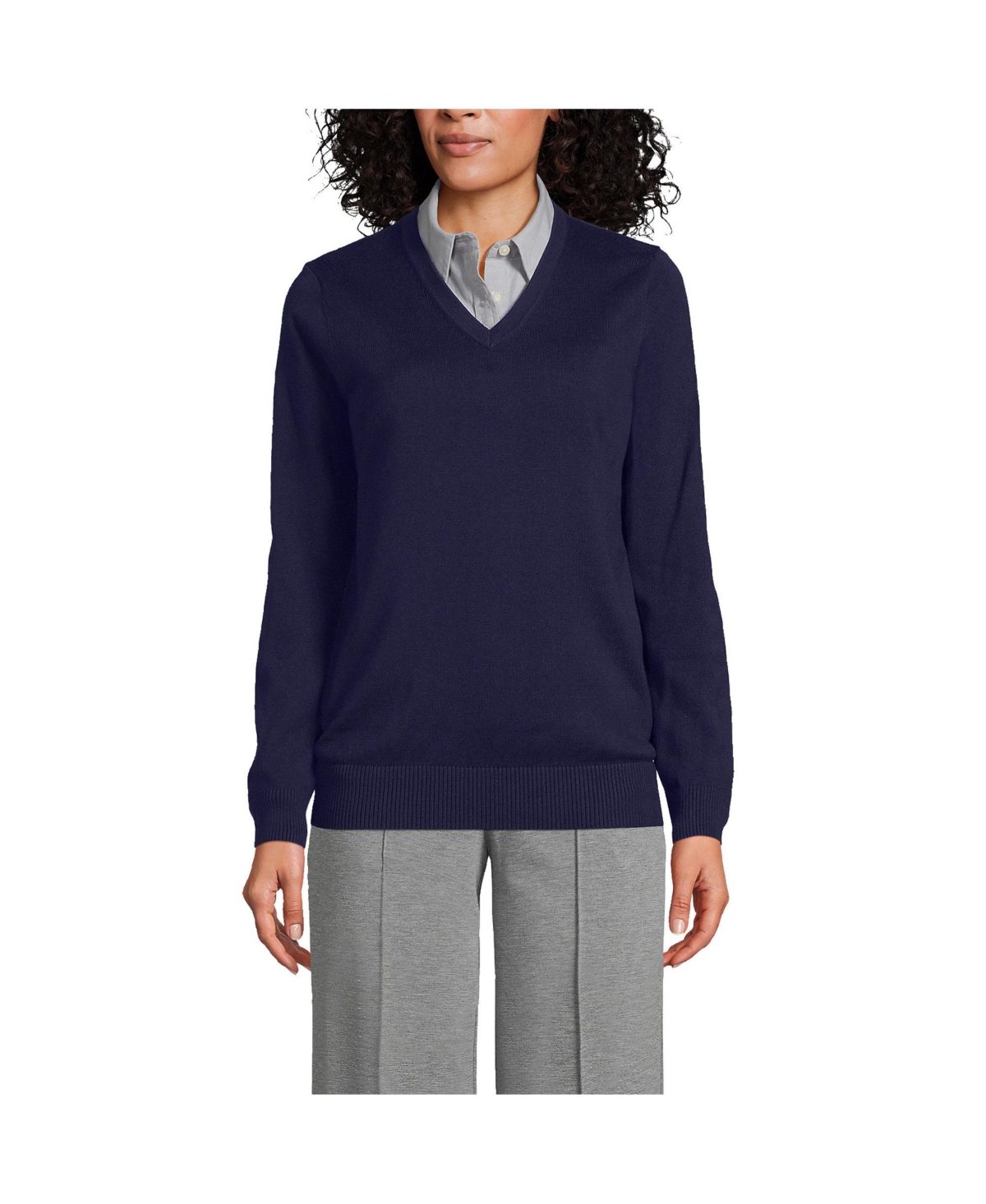 Men's Unisex Cotton Modal Vneck Pullover Sweater - True navy
