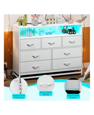 Dresser For Bedroom, Modern 7 Drawers Long Dresser With Charging Station And LED Lights Design