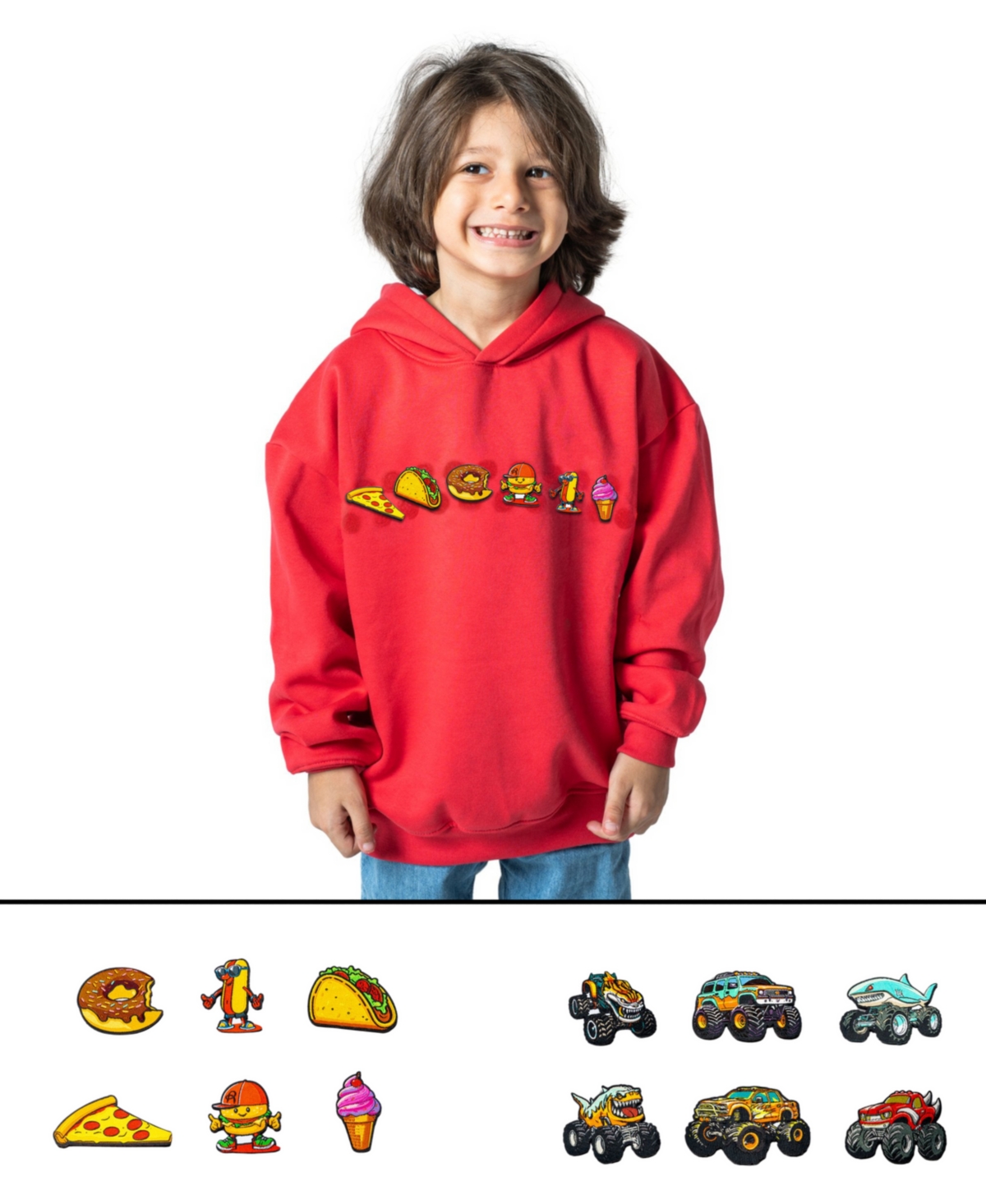 Rabble Clothing Toddler Unisex Customizable Hoodie Bundle With Monster Truck Munchies Dabblz In Strawberry Splash