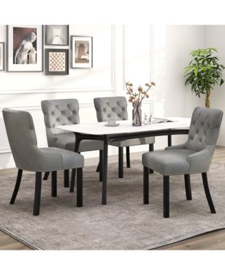 Upholstered Dining Chairs Set of 4 w/ Rubber Wood Legs Padded Seat Nailhead Trim