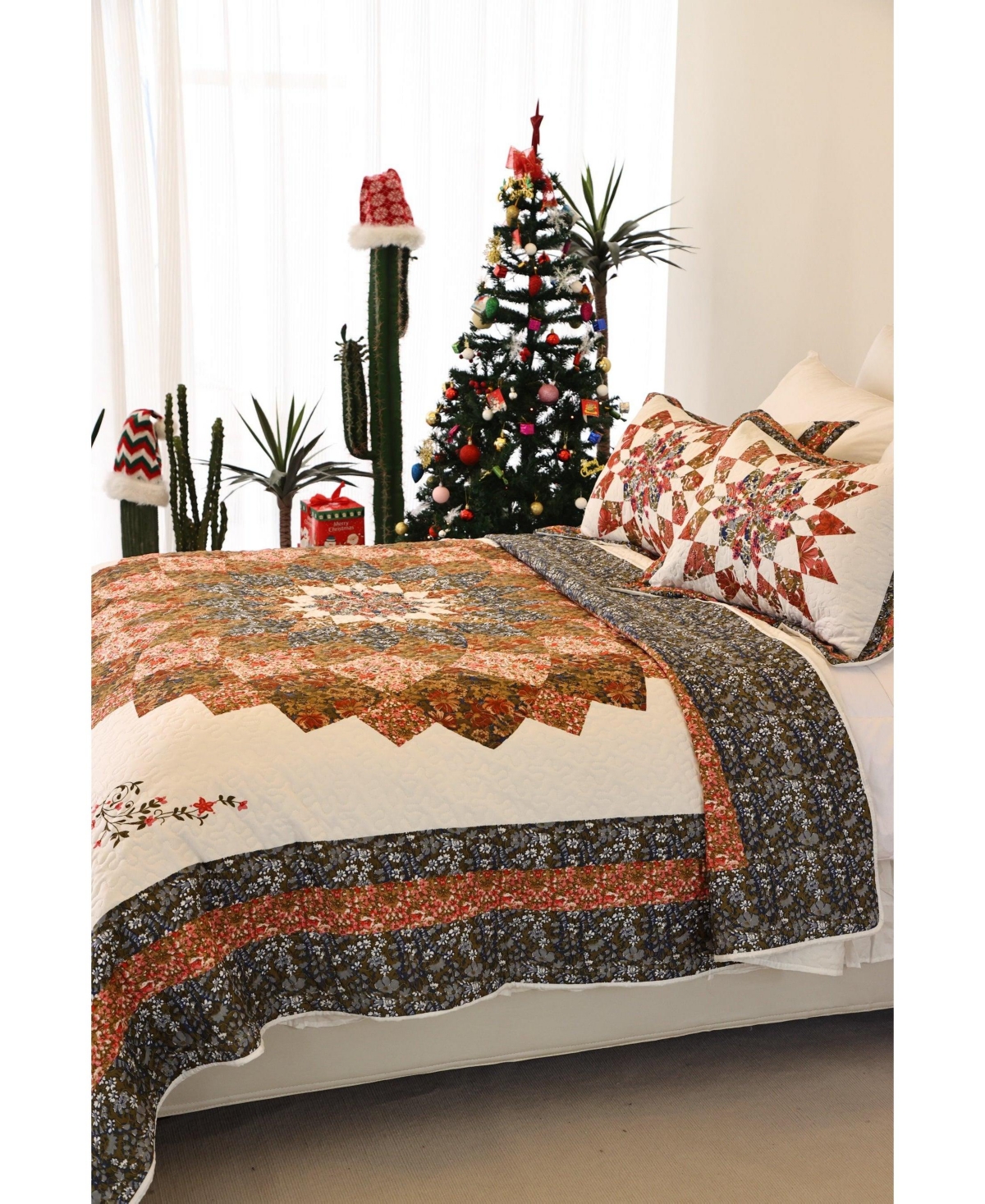 MarCielo 3 Pcs Printed Floral Lightweight Quilt Bedspread Set -other clrs