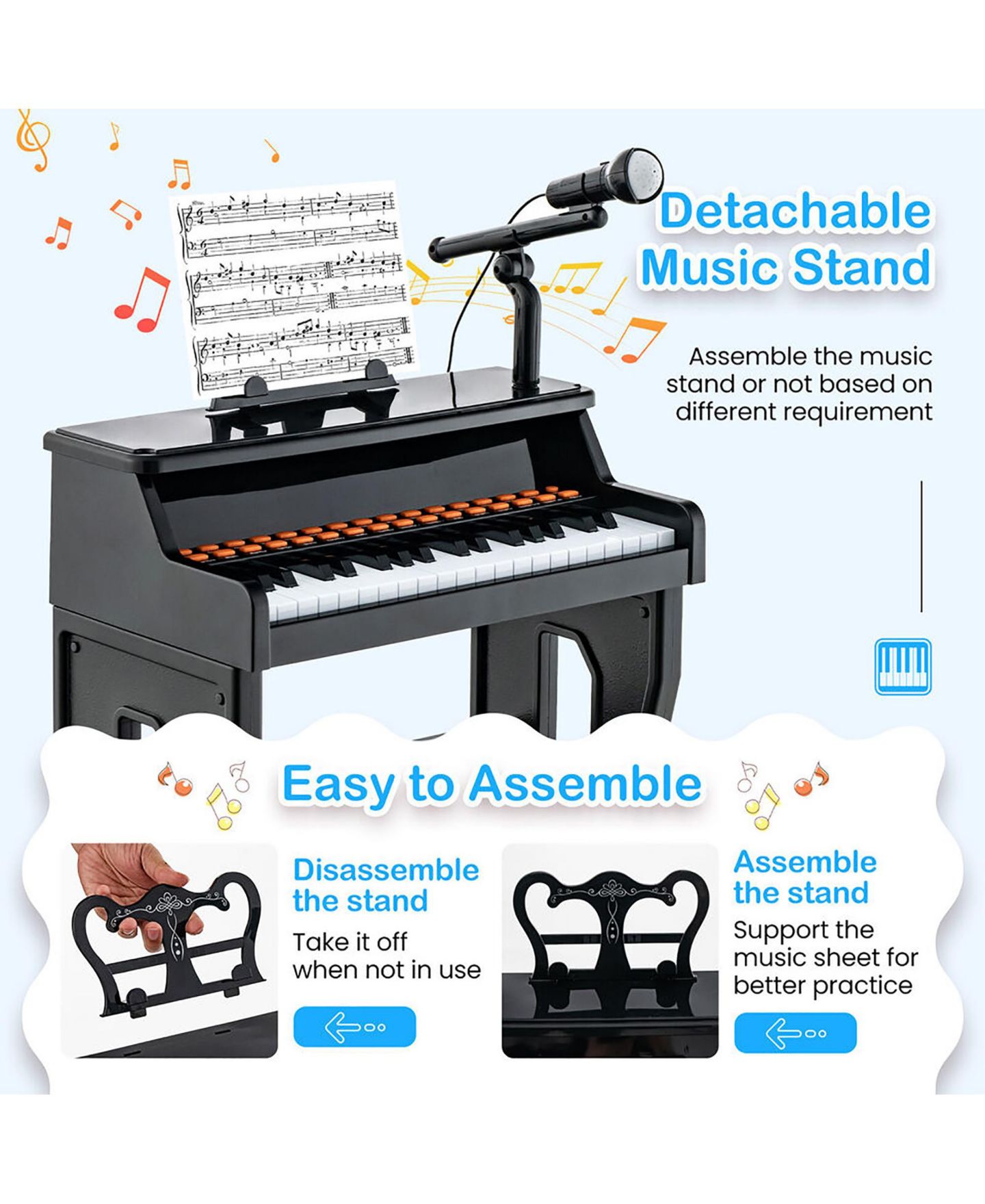 Детская игрушка Gymax 37-Key Music Piano Keyboard With Microphone Kids' Music Keyboard, Ages 3+, цвет: Белый, вариант 1 — фото 7