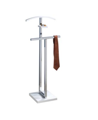 Vaccaro Metal & Wood Suit Valet Stand, Clothes Rack, White/Chrome
