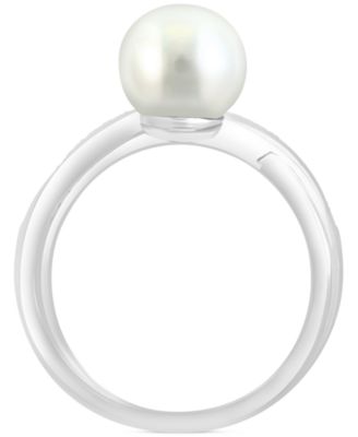EFFY&reg; Cultured Freshwater Pearl (8mm) & Diamond (1/20 ct. t.w.) Crossover Ring in Sterling Silver