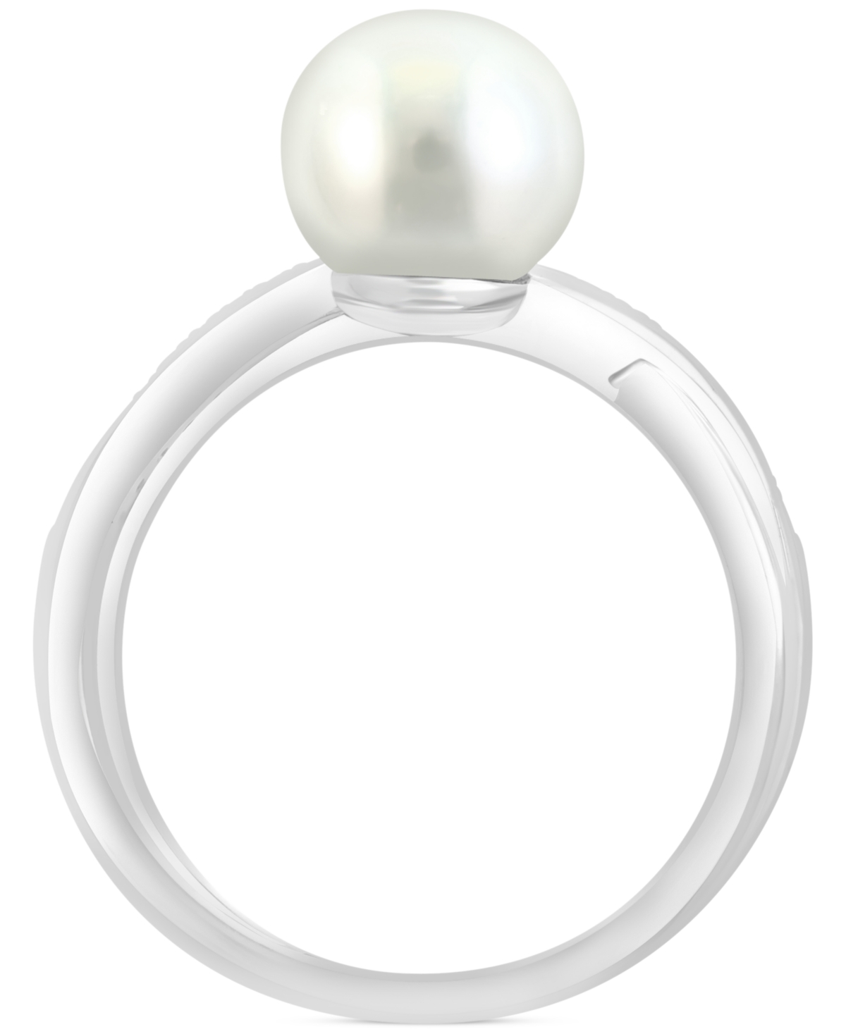 Effy Collection Effy Cultured Freshwater Pearl (8mm) & Diamond (1/20 Ct. T.w.) Crossover Ring In Sterling Silver In Sterling Silver