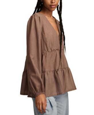 Women's Striped Ruffle V-Neck Blouse