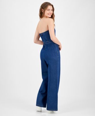 Juniors' Strapless Denim Jumpsuit